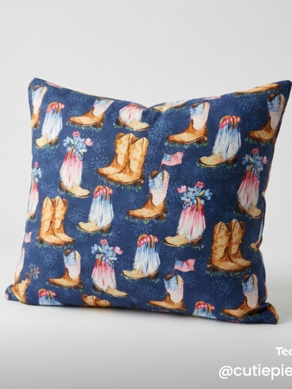 Home Holiday Decorative Pillow - Blue Western Boot Pattern